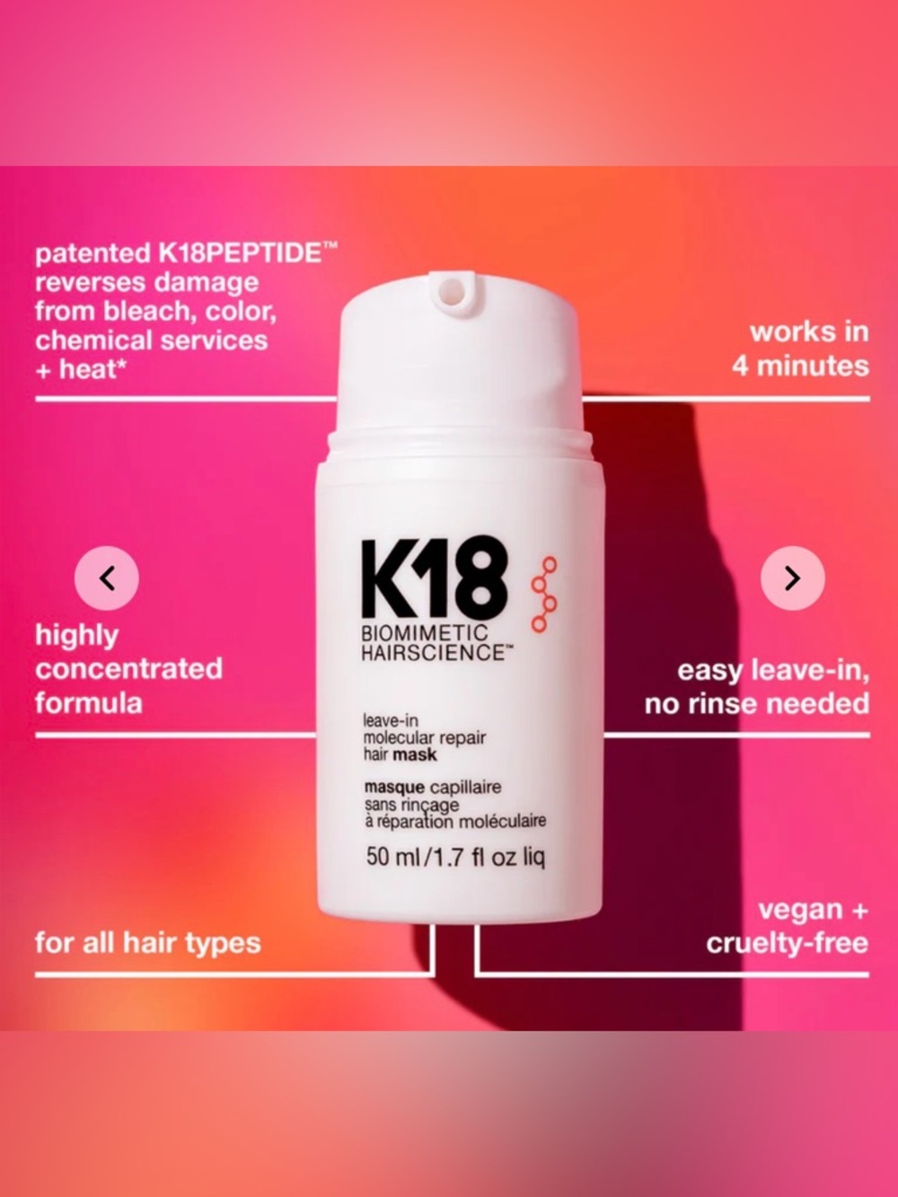 K18 Biomimetic HairScience Leave-In Repair Hair Mask — Mini Size $29 MSRP - Picture 2 of 2